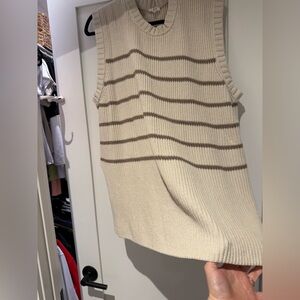 Splendid Cream and Brown Striped Sleeveless Sweater